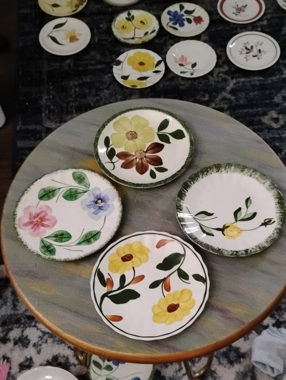 Southern Pottery Hand-Painted Floral Ceramic Plate Set in Yellow, Green, Pink